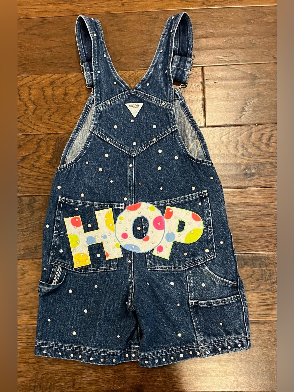 Oshkosh Girls Blue Jean Denim Overalls Kangaroo Graphic Rhinestones Size 7 CUTE - Picture 2 of 9